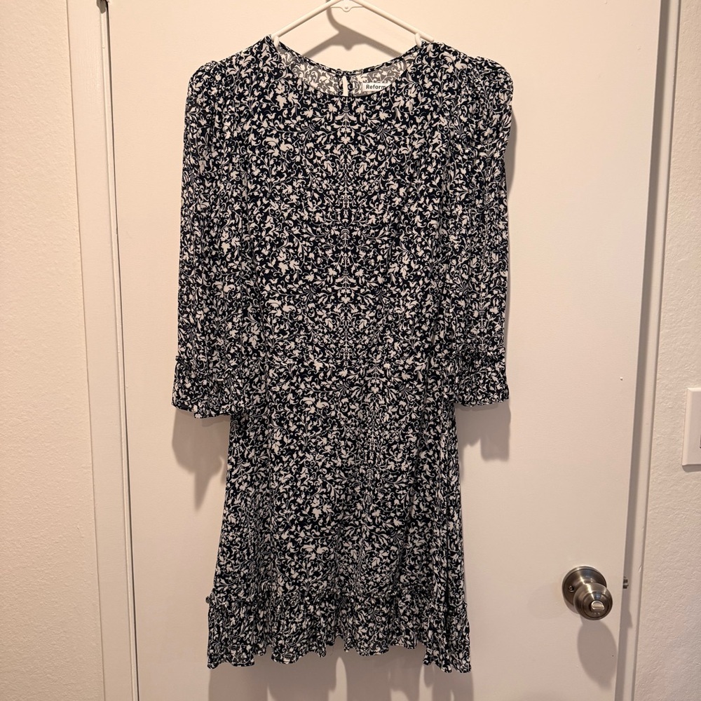 Reformation Black and White Floral Long Sleeve Dress